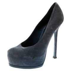 Saint Laurent Paris Blue Suede Tribtoo Platform Pumps Size 40