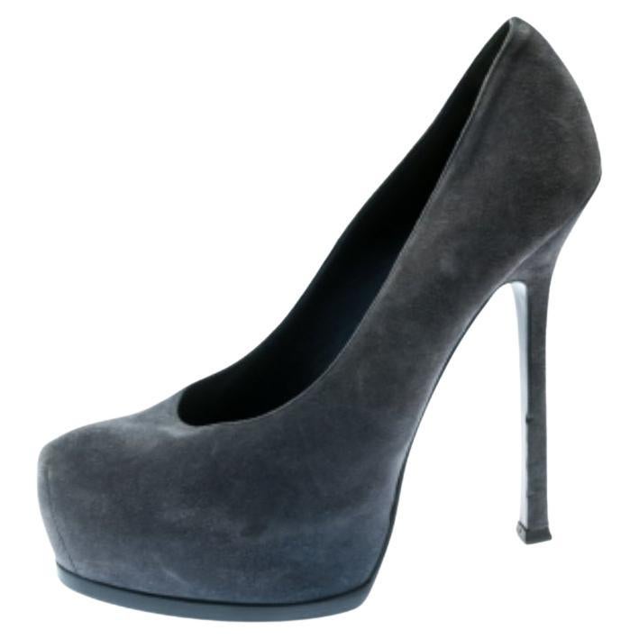 Saint Laurent Paris Blau Wildleder Tribtoo Plateau Pumps Größe 40 im Angebot