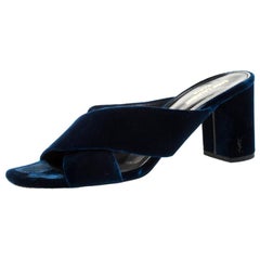 Saint Laurent Paris Blue Velvet LouLou Mules Size 41