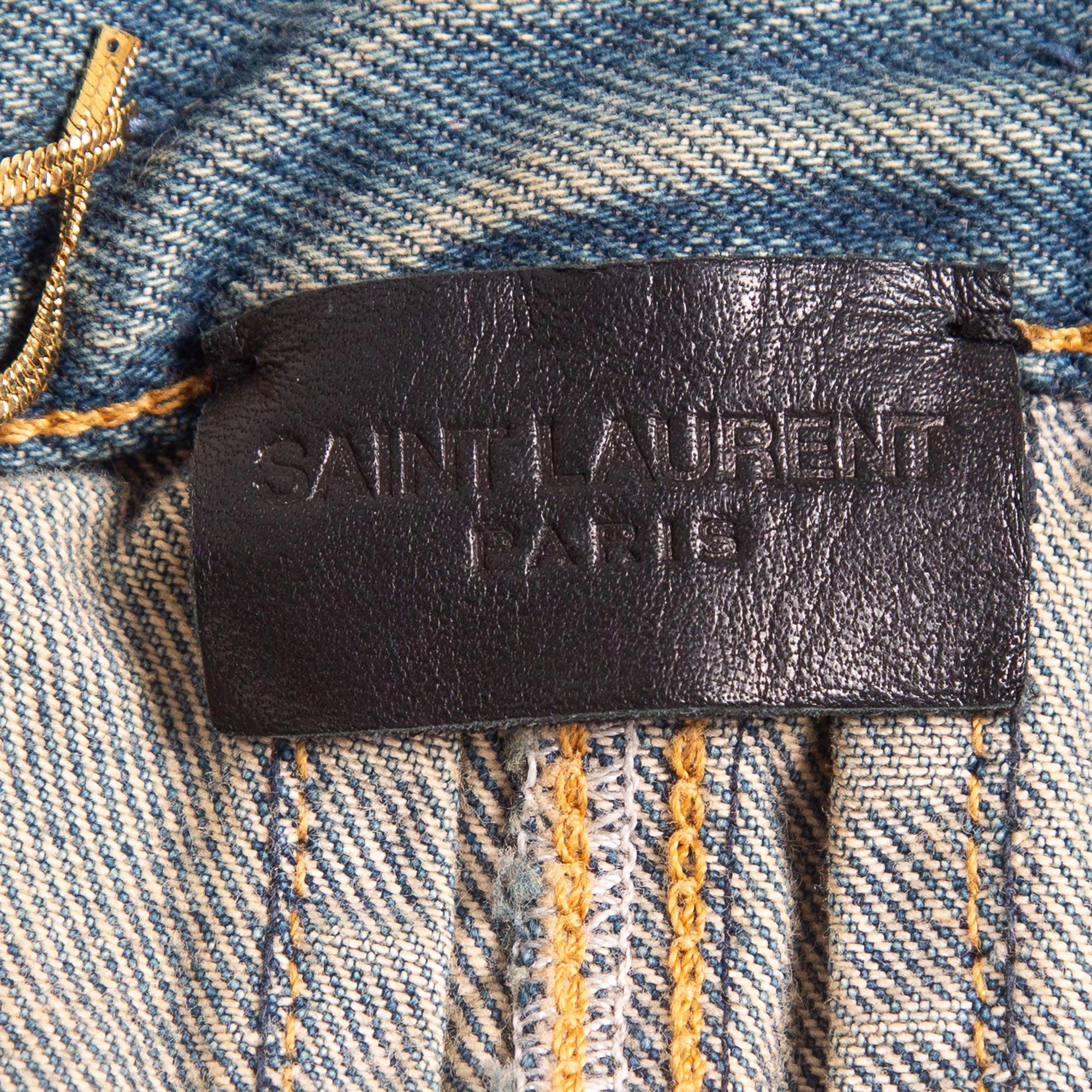Women's Saint Laurent Paris Blue Washed Denim High Waist Jeans S Waist 27