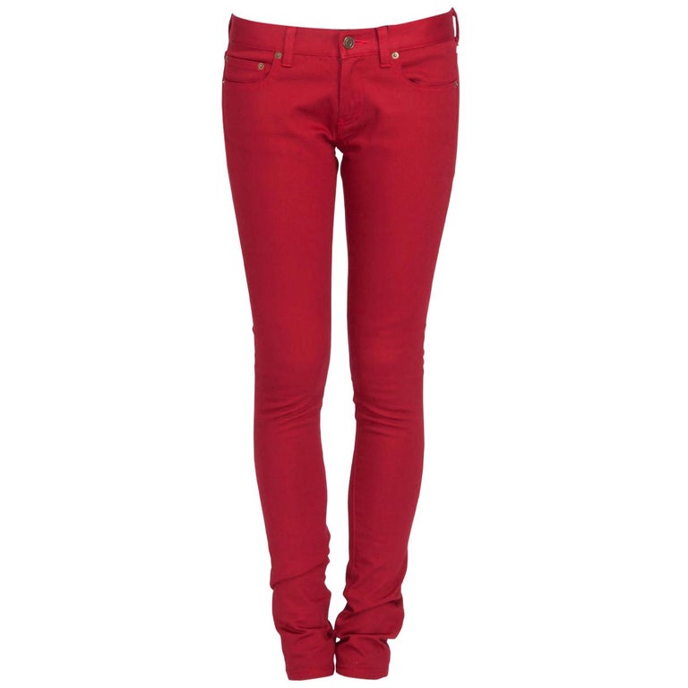 Saint Laurent Paris Brick Red Stretch Denim Skinny Jeans M For Sale at ...