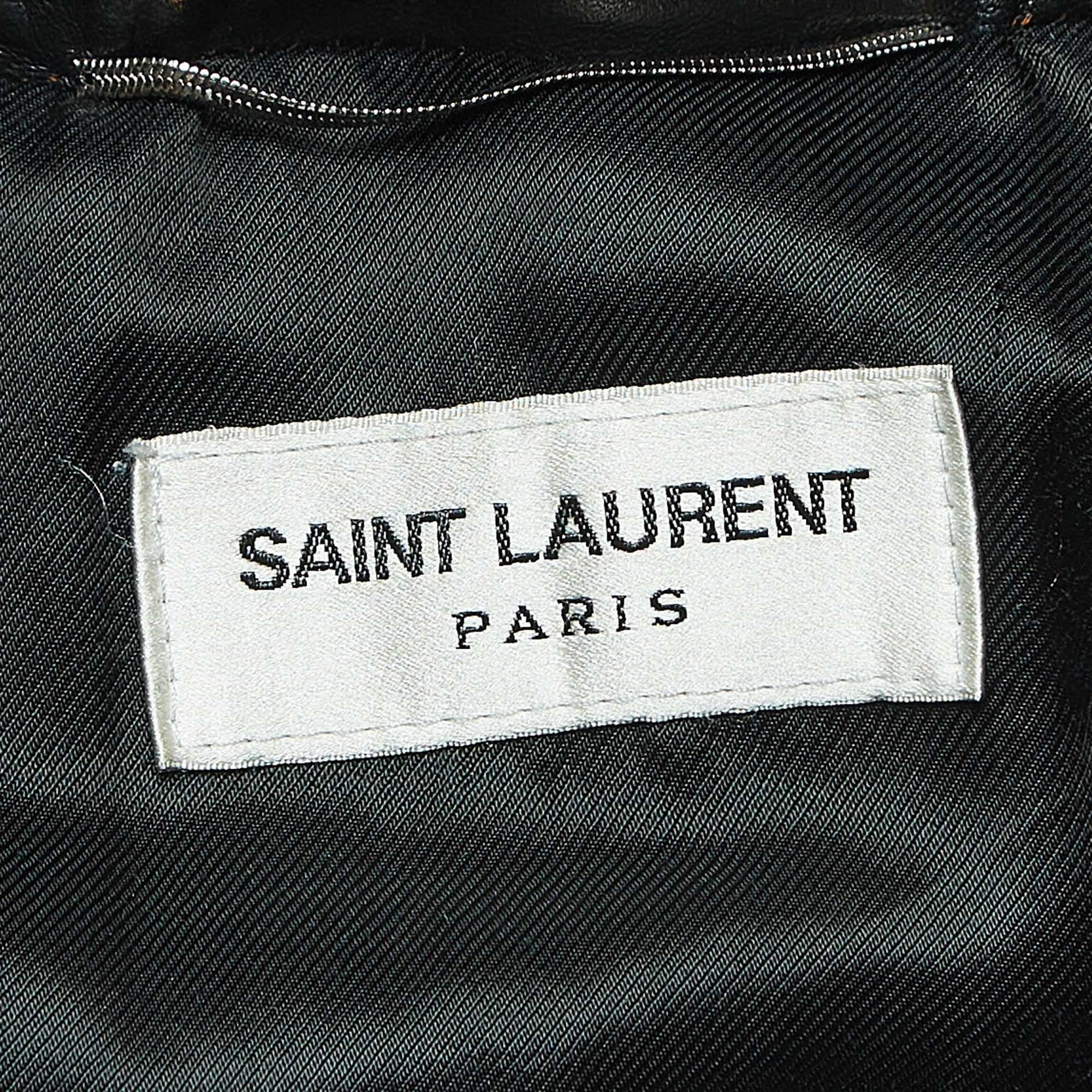 Saint Laurent Paris Brown Brown Applique Detail Leather Jacket XL État moyen - En vente à Dubai, Al Qouz 2