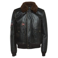 Saint Laurent Paris Brown Brown Applique Detail Leather Jacket XL