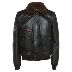 Saint Laurent Paris Brown Applique Detail Leather Jacket XL