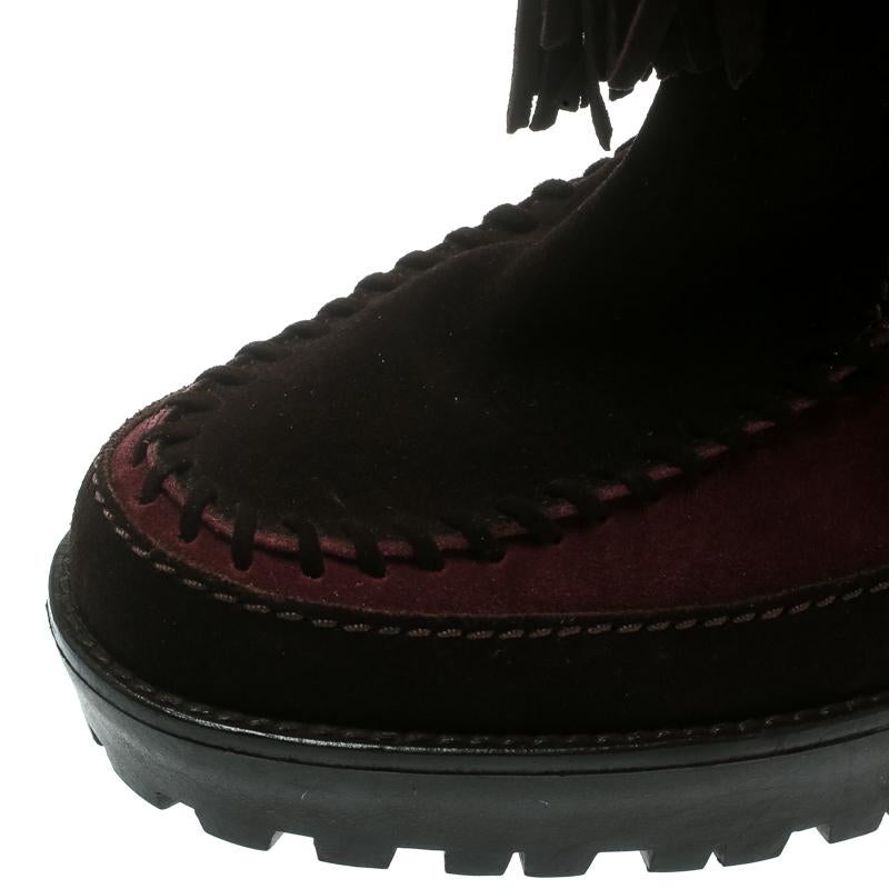 Saint Laurent Paris Brown/Burgundy Suede Tassel Detail Calf Boot Shoes Size 40.5 1