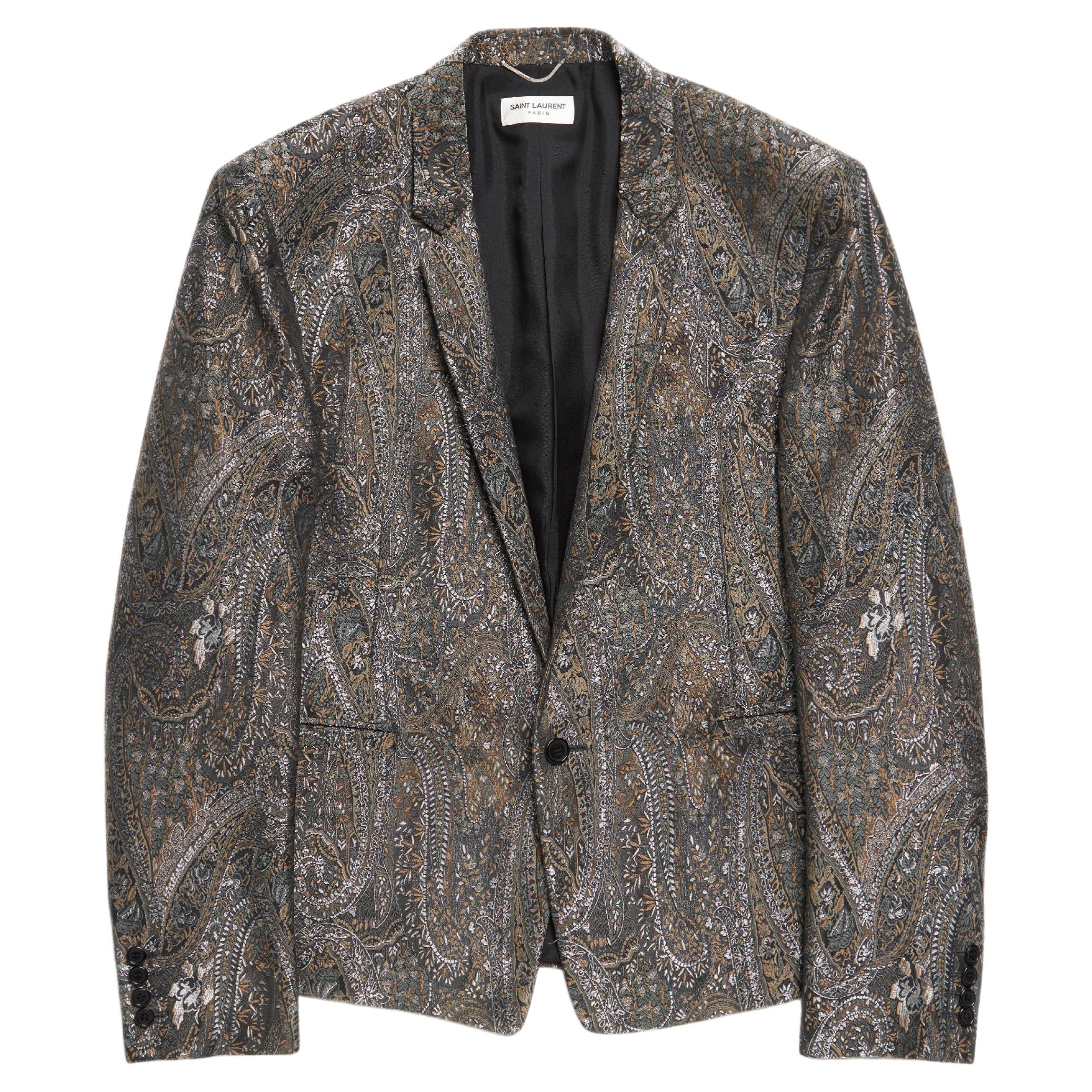 Saint Laurent Paris  Brown Floral Paisley Embroidered Blazer For Sale