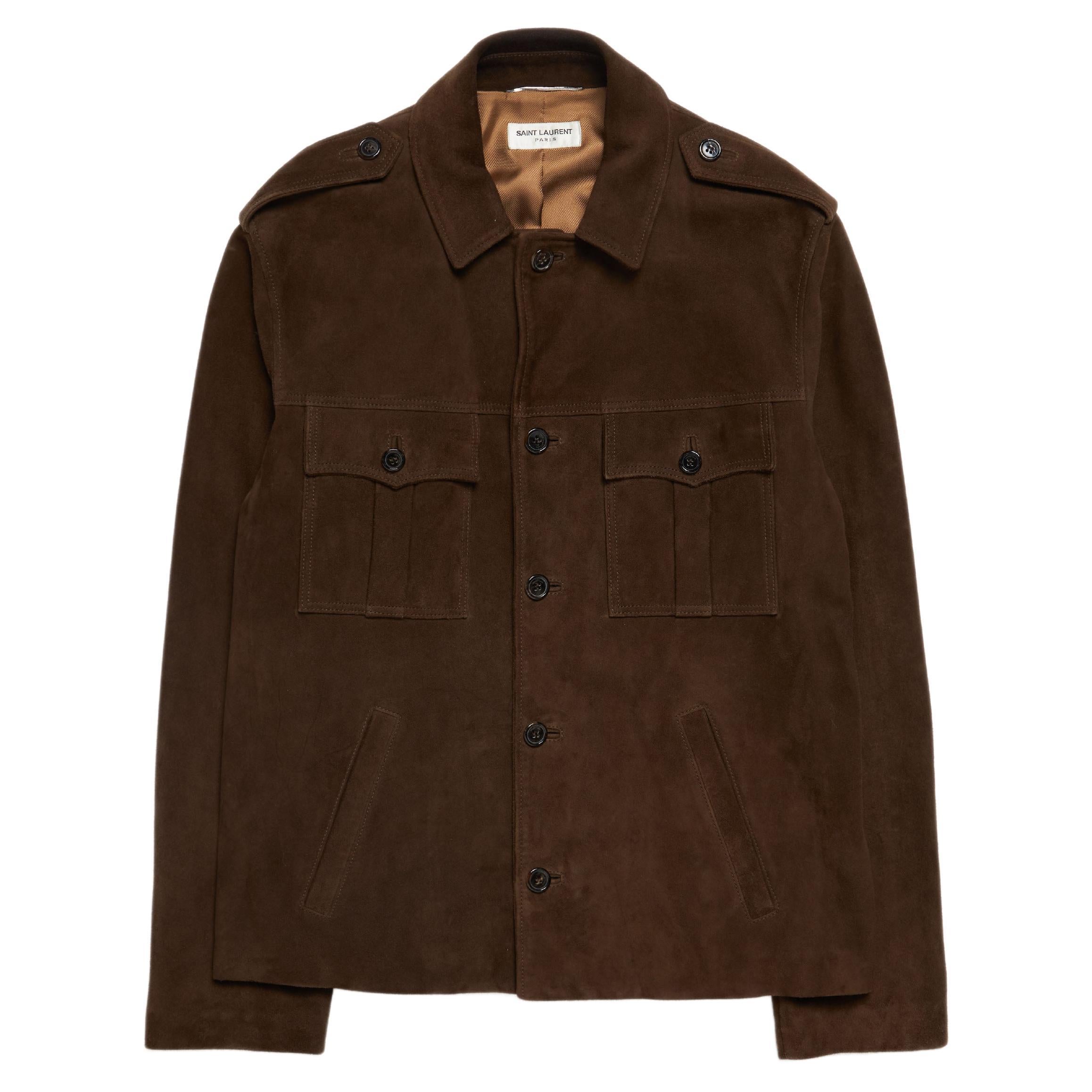 Saint Laurent Paris  Brown Front Pockets Button Leather Jacket For Sale