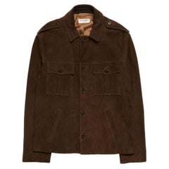 Saint Laurent Paris  Brown Front Pockets Button Leather Jacket