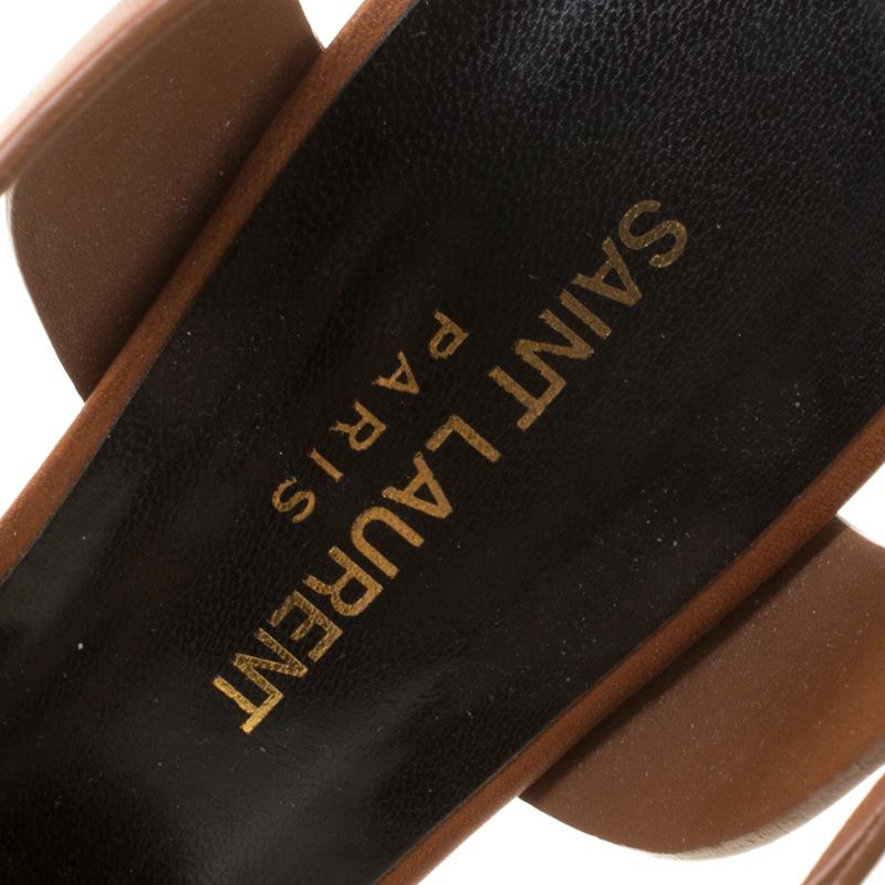 Saint Laurent Paris Brown Leather Bianca Platform Sandals Size 38.5 1