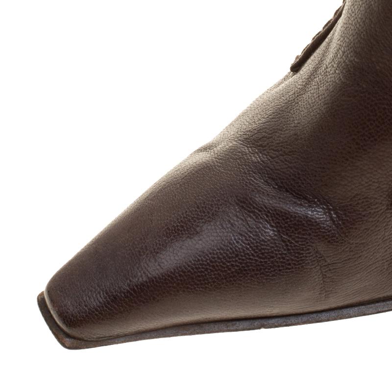 Saint Laurent Paris Brown Leather Knee Length Boots Size 38.5 1