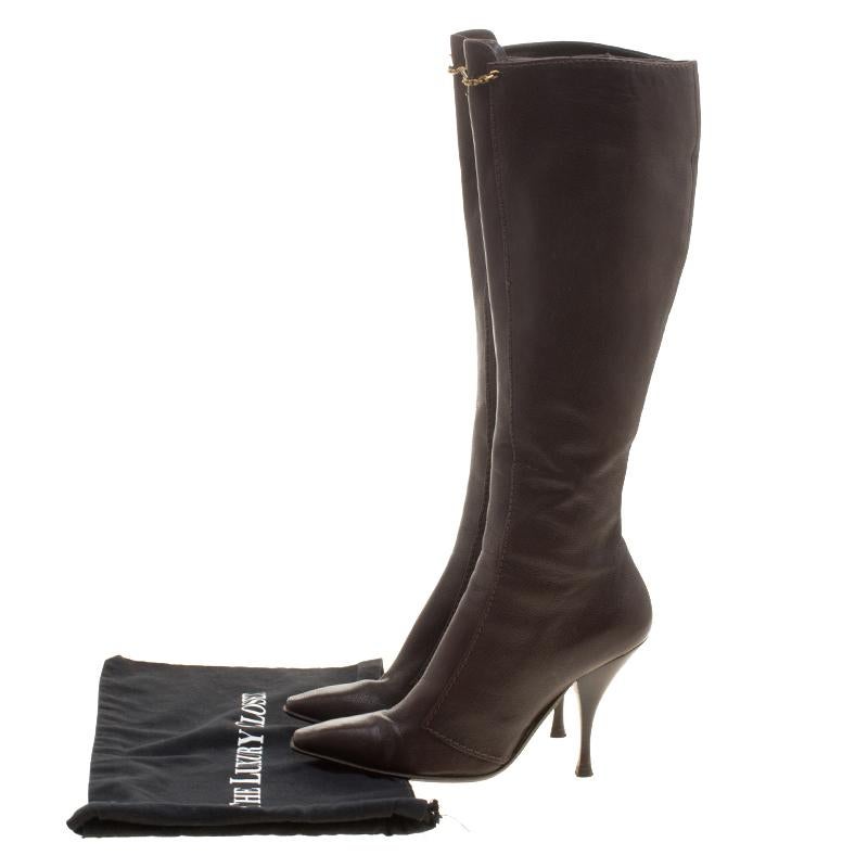Saint Laurent Paris Brown Leather Knee Length Boots Size 38.5 3