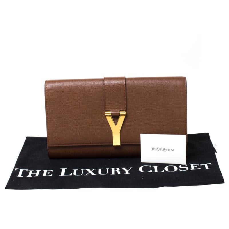 Saint Laurent Paris Brown Leather Large Chyc Clutch 7