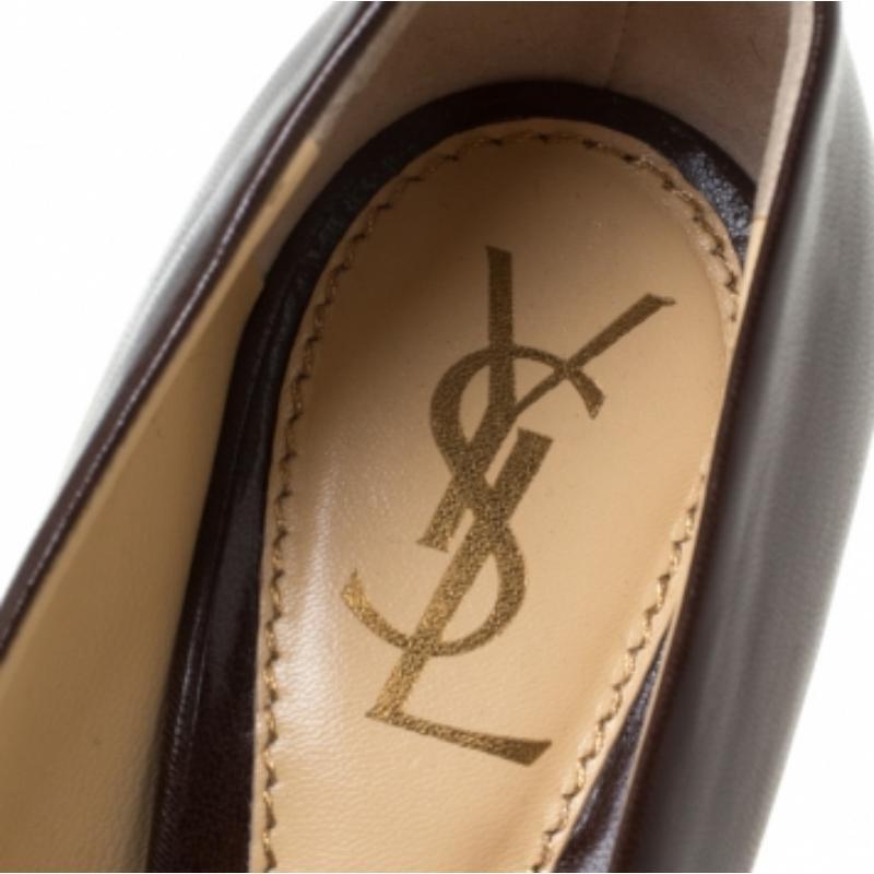 Saint Laurent Paris Bombas de plataforma de cuero marrón Talla 37.5 en venta 1