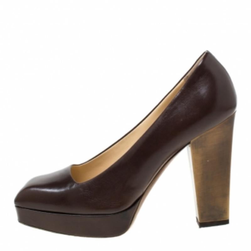 Saint Laurent Paris Bombas de plataforma de cuero marrón Talla 37.5 en venta 2
