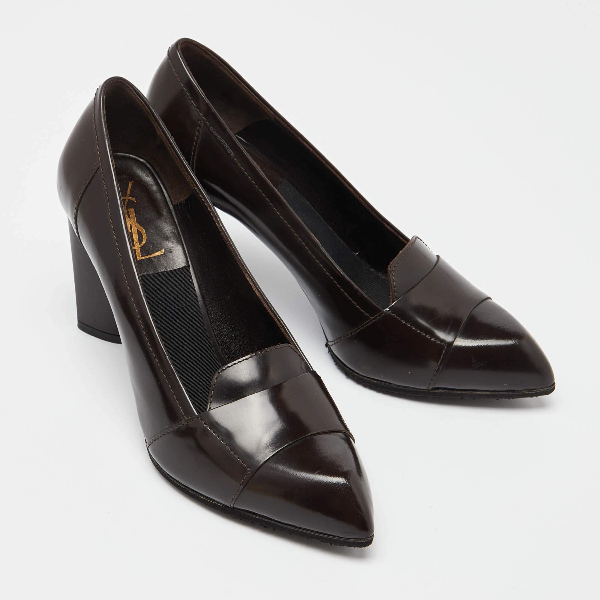 Saint Laurent Paris Brown Leather Pointed Toe Loafer Pumps Size 39 In Excellent Condition In Dubai, Al Qouz 2