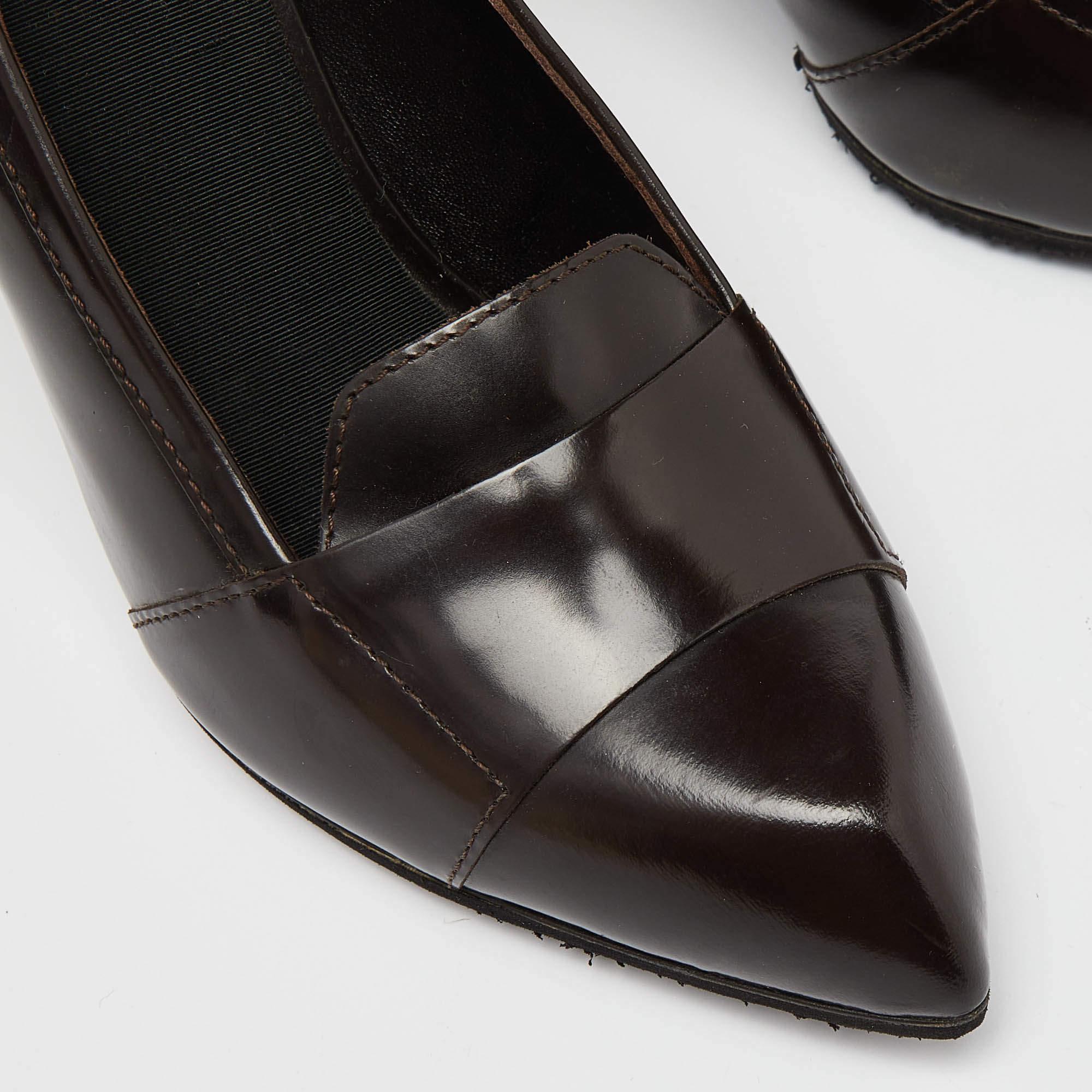 Saint Laurent Paris Brown Leather Pointed Toe Loafer Pumps Size 39 3