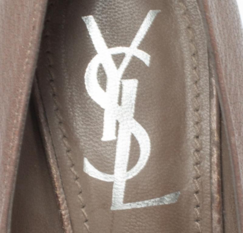 Saint Laurent Paris Brown Leather Tribtoo Platform Pumps Size 36 For Sale 2