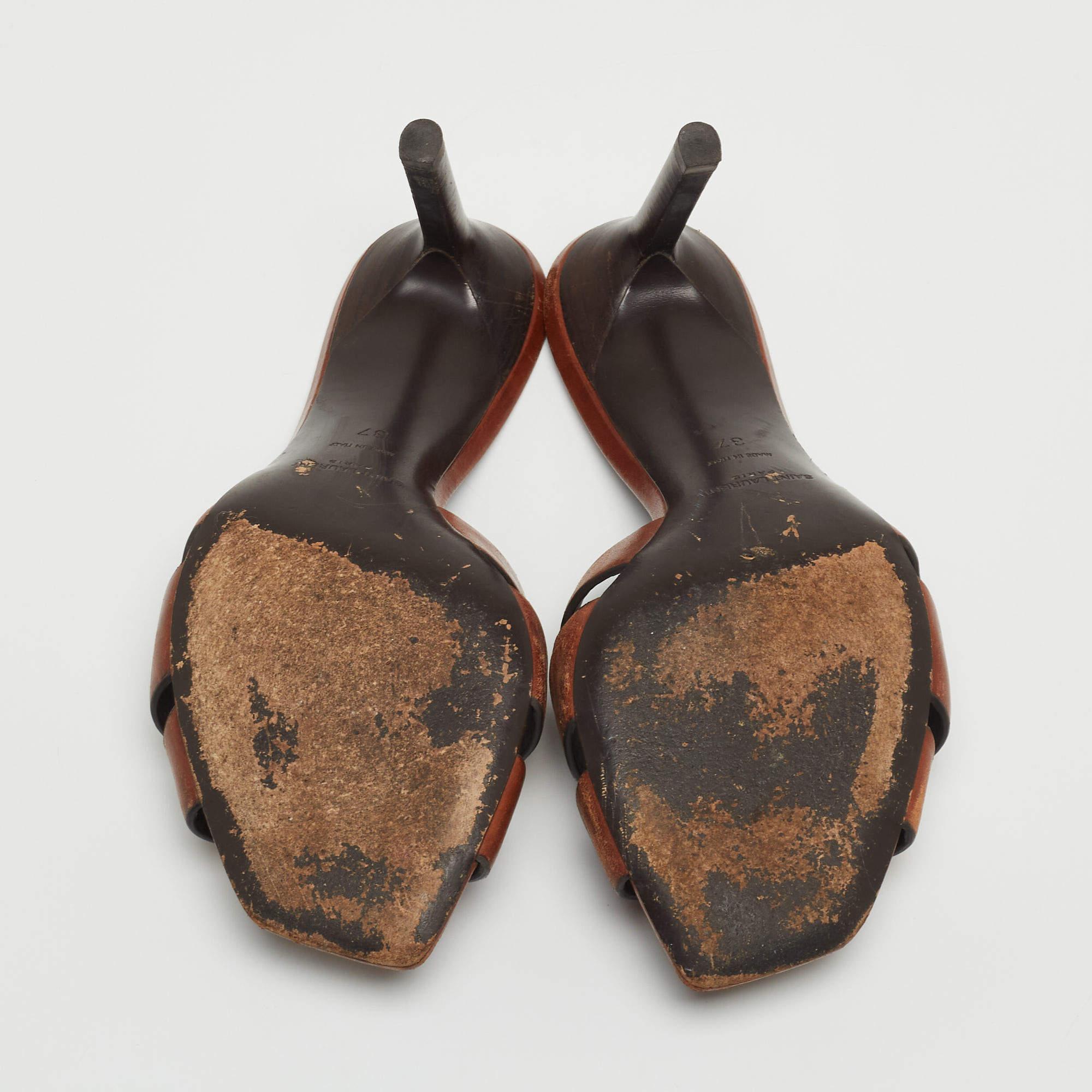 Women's Saint Laurent Paris Brown Leather Tribute Open Slide Sandals Size 37