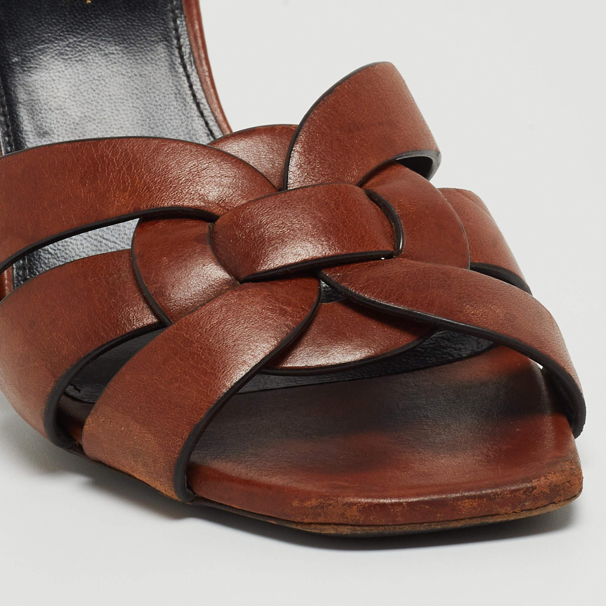Saint Laurent Paris Brown Leather Tribute Open Slide Sandals Size 37 3