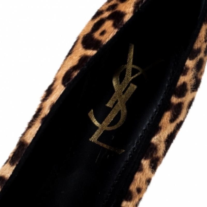 Saint Laurent Paris Brown Leopard Print Pony Hair Tribtoo Platform Pumps Size 36 en vente 1