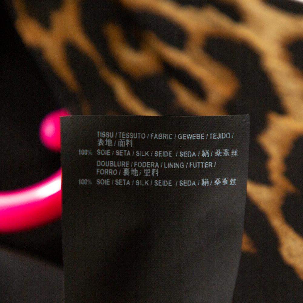 Saint Laurent Paris Brown Leopard Printed Silk Shoulder Padded Mini Dress M In Good Condition In Dubai, Al Qouz 2