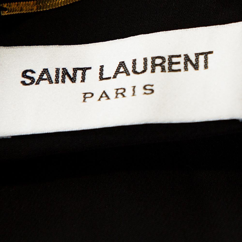 Women's Saint Laurent Paris Brown Leopard Printed Silk Shoulder Padded Mini Dress M