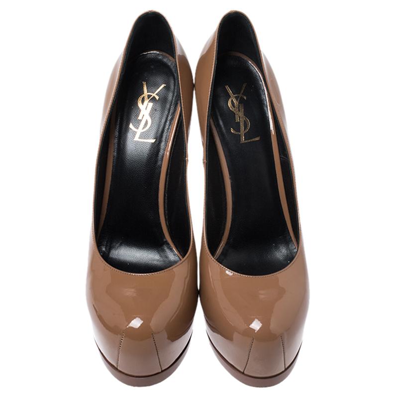 brown patent pumps