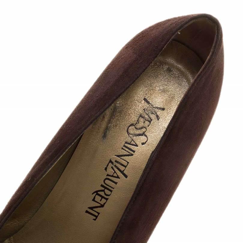 Saint Laurent Paris Brown Suede Bow Vintage Block Heel Pumps Size 38 1