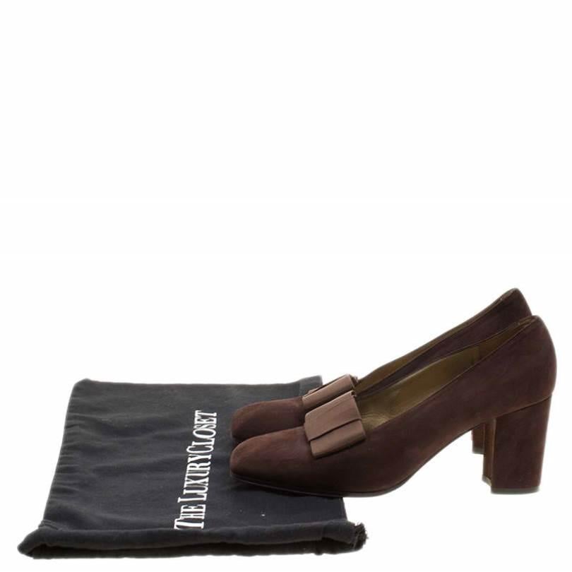 Saint Laurent Paris Brown Suede Bow Vintage Block Heel Pumps Size 38 3