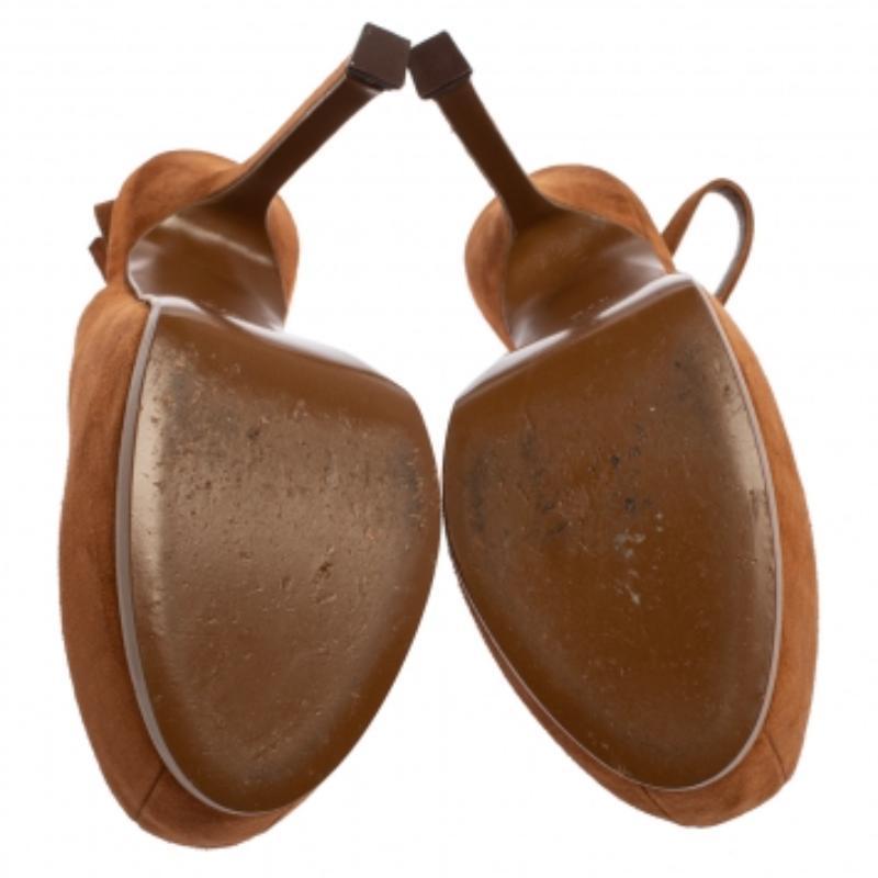 Saint Laurent Paris Brown Suede Tribtoo Slingback Sandals Size 37.5 For Sale 1