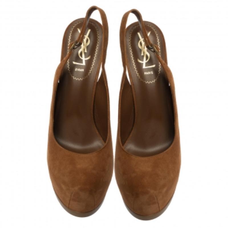 Saint Laurent Paris Brown Suede Tribtoo Slingback Sandals Size 37.5 For Sale 2