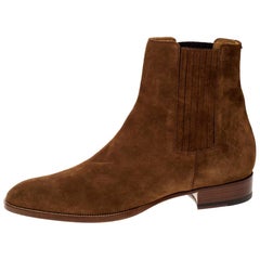 Saint Laurent Paris Brown Suede Wyatt Chelsea Ankle Boots Size 46