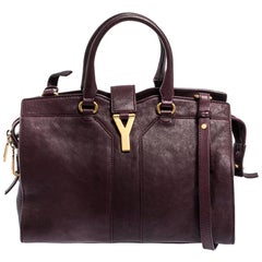 Saint Laurent Paris Burgundy Leather Small Cabas Chyc Tote