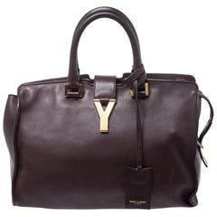 Saint Laurent Paris Burgundy Leather Small Cabas Chyc Tote