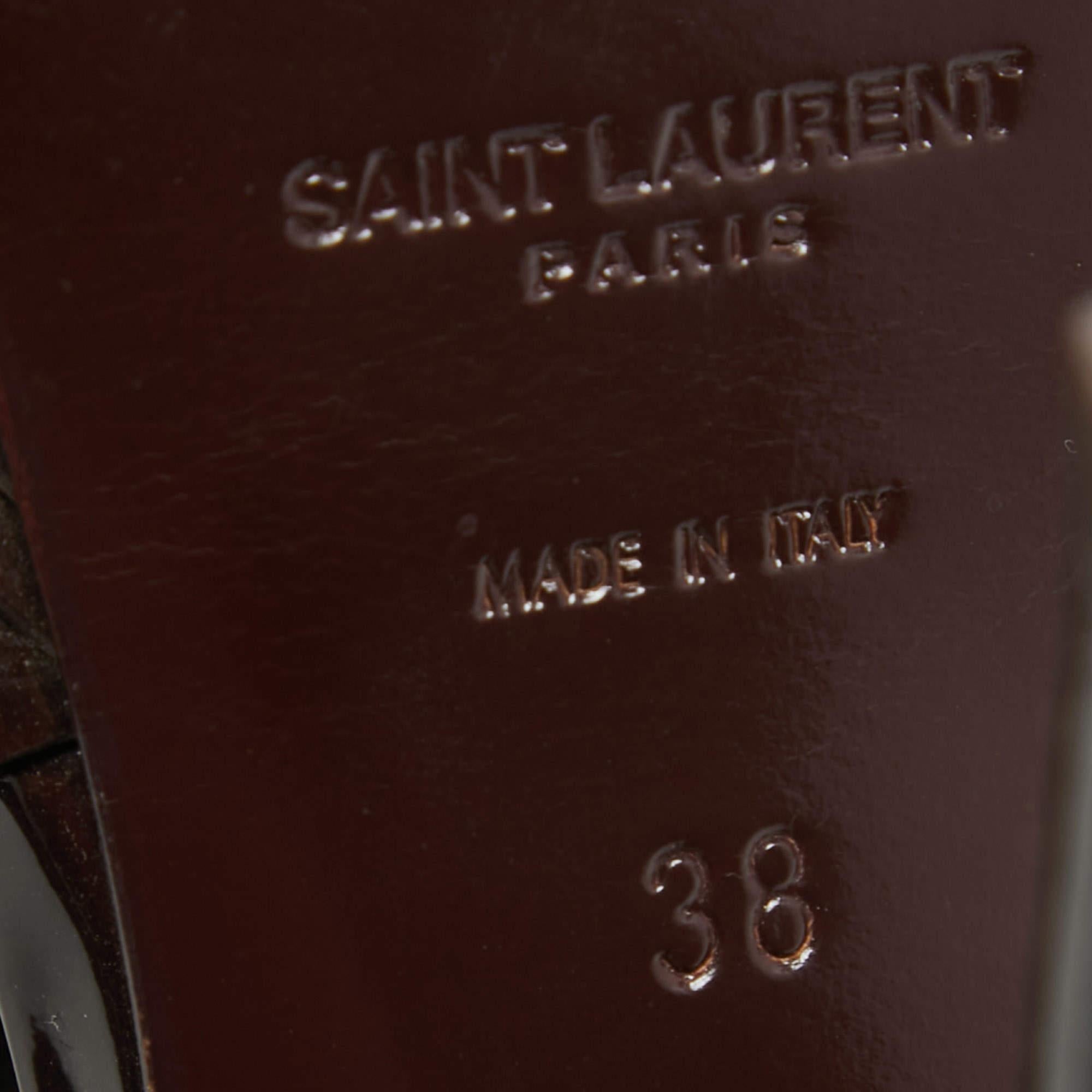 Women's Saint Laurent Paris Burgundy Patent Leather Tribute Platform Ankle Strap Sandals