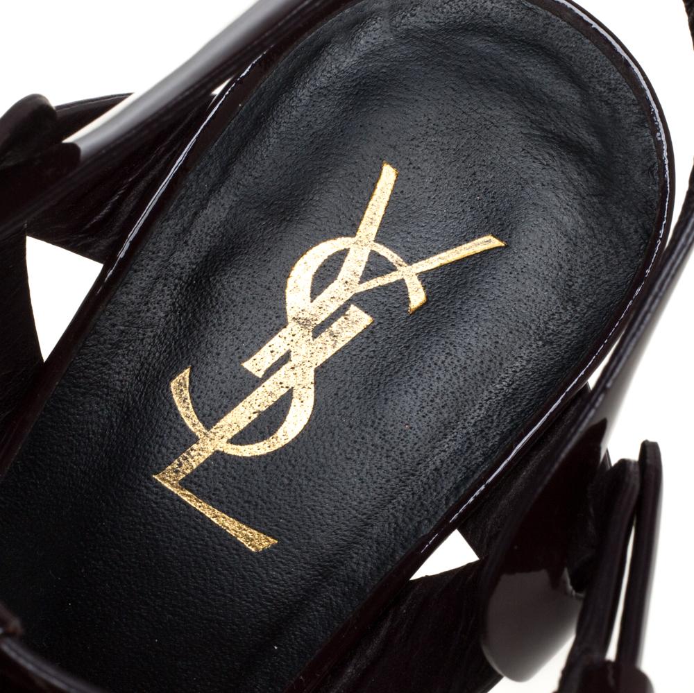 Women's Saint Laurent Paris Burgundy Patent Leather Tribute Platform Sandals Size 40