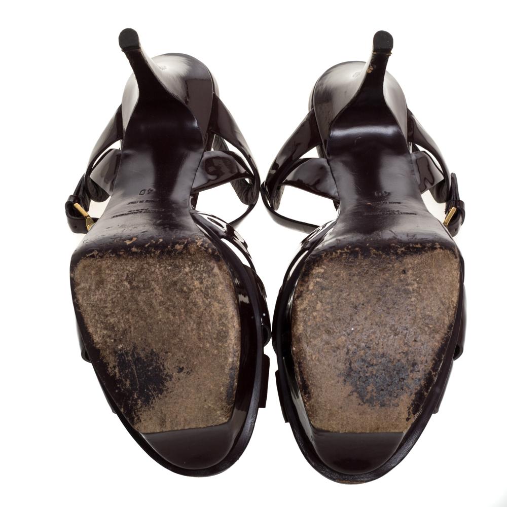 Saint Laurent Paris Burgundy Patent Leather Tribute Platform Sandals Size 40 1