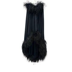 Saint Laurent Paris Bustier Black Silk Feather-Trimmed Dress Sz.38