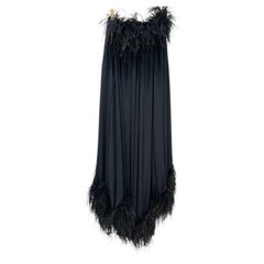 Saint Laurent Paris Bustier Black Silk Feather-Trimmed Dress Sz.38