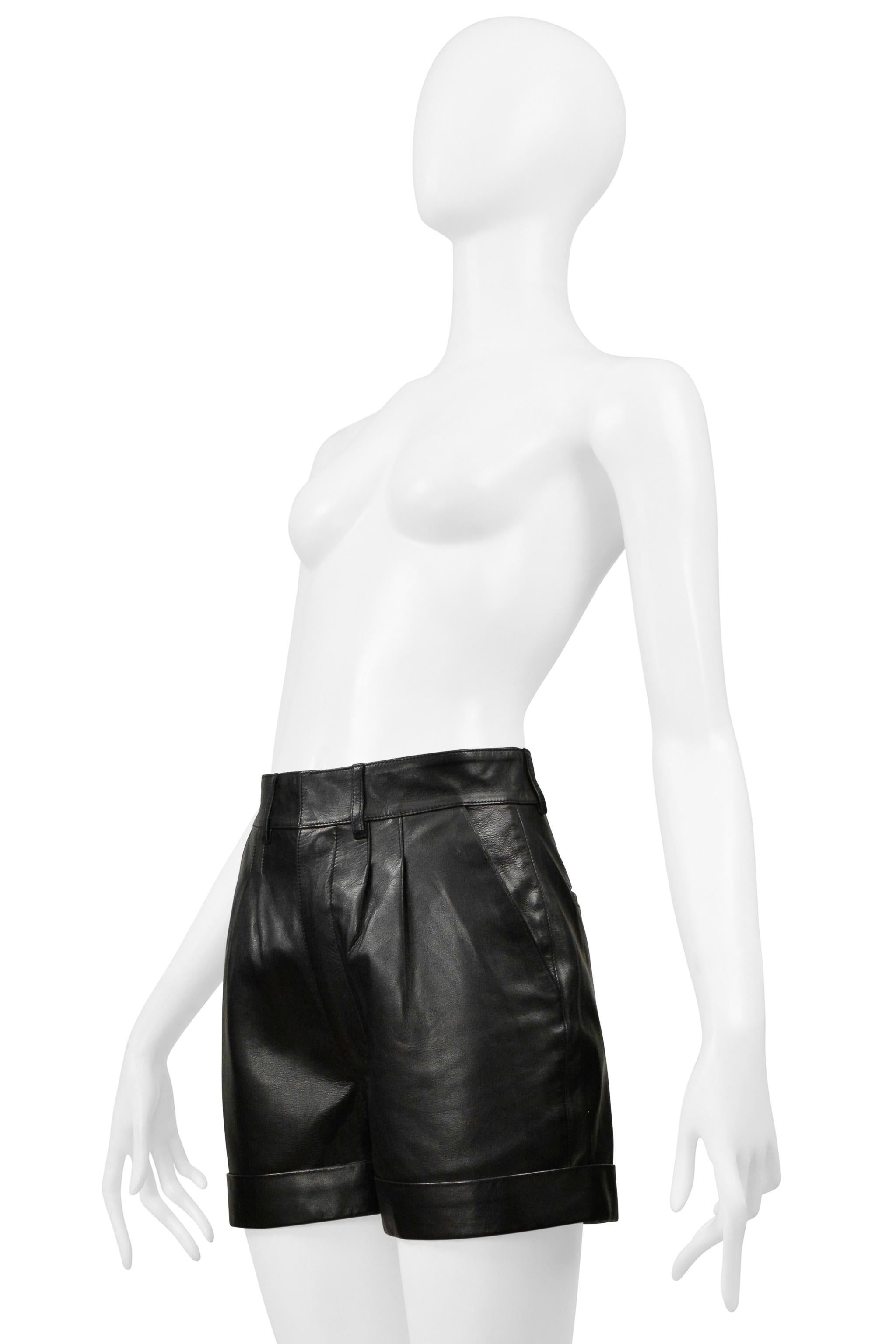 Saint Laurent Paris By Hedi Slimane Black Leather Shorts 2103 In Good Condition For Sale In Los Angeles, CA