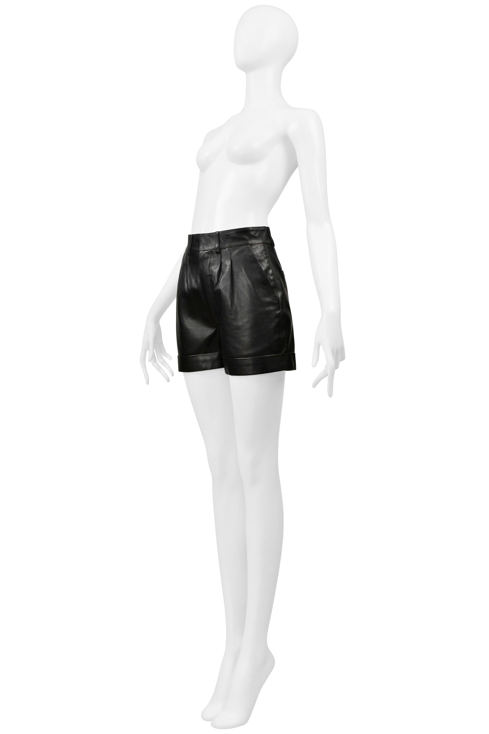 Women's Saint Laurent Paris By Hedi Slimane Black Leather Shorts 2103 For Sale