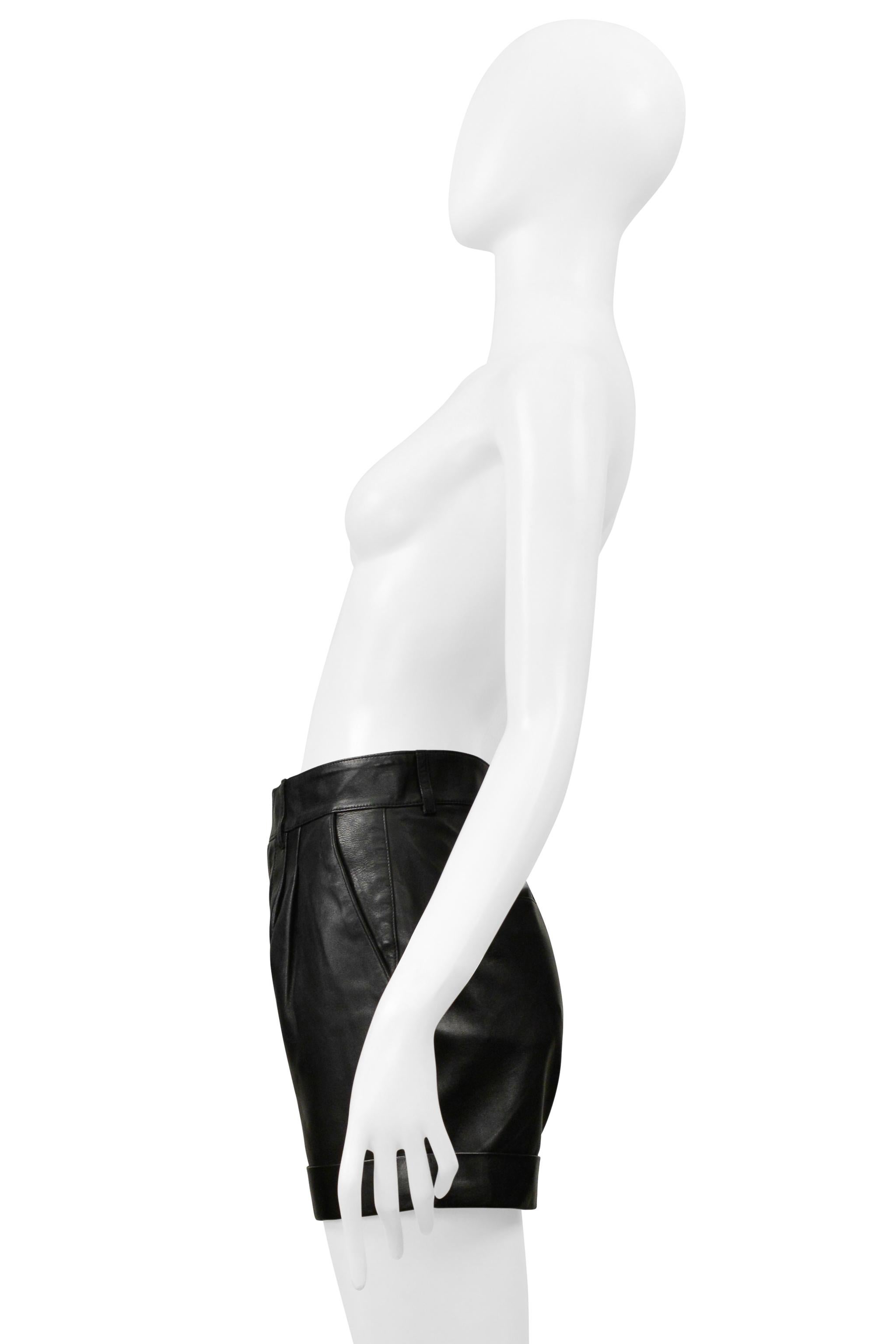 Saint Laurent Paris By Hedi Slimane Black Leather Shorts 2103 For Sale 1