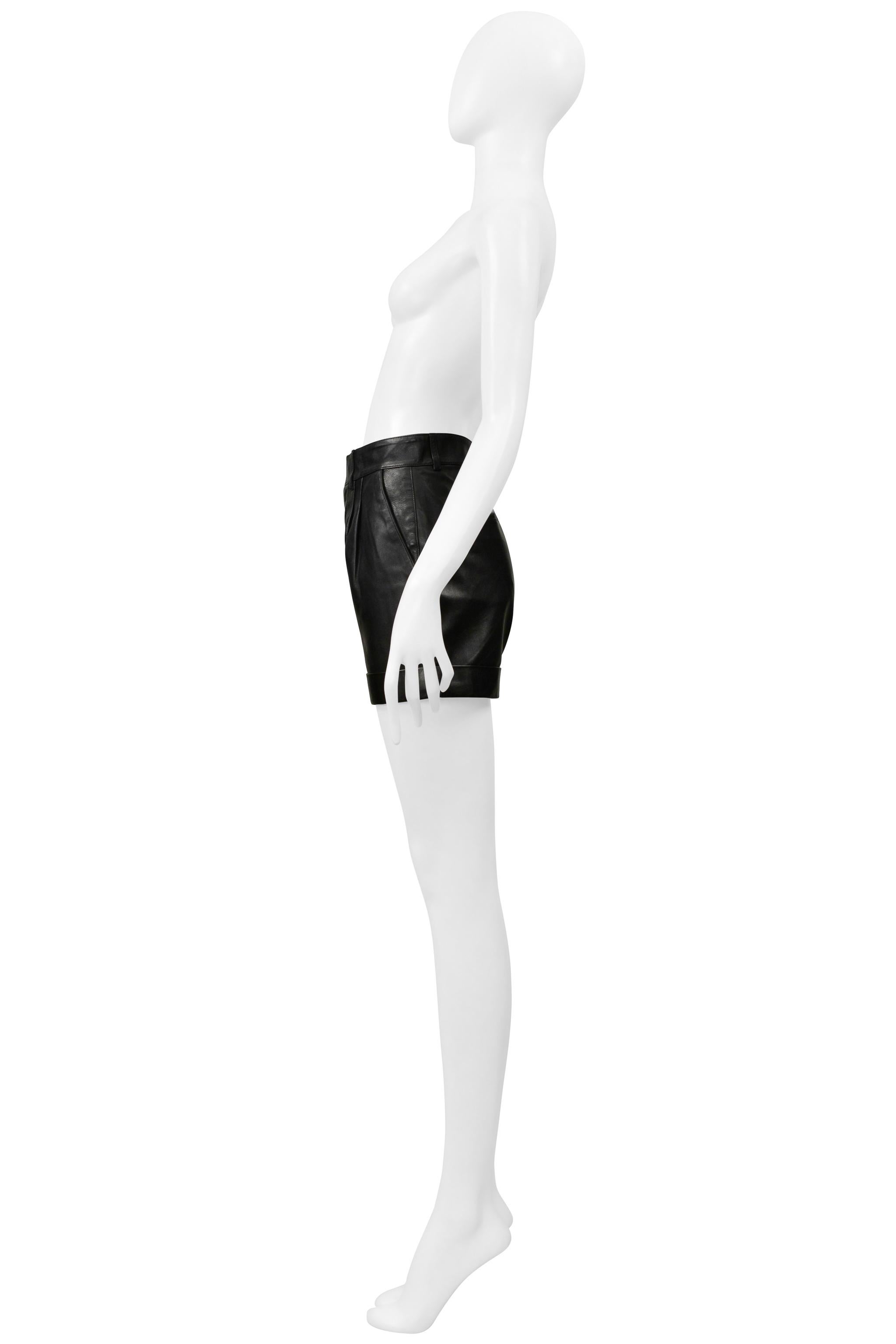 Saint Laurent Paris By Hedi Slimane Black Leather Shorts 2103 For Sale 2