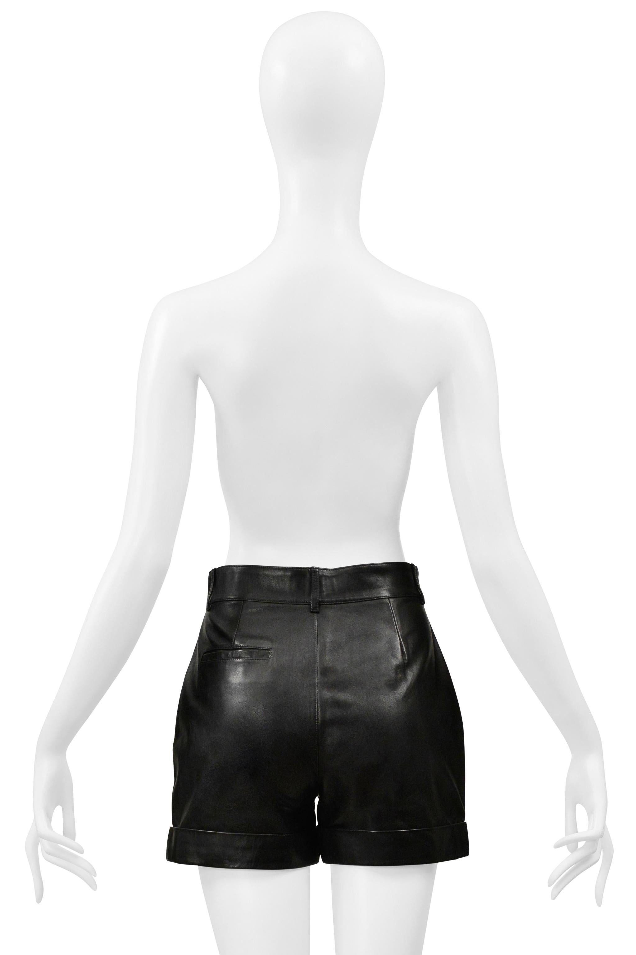 Saint Laurent Paris By Hedi Slimane Black Leather Shorts 2103 For Sale 3