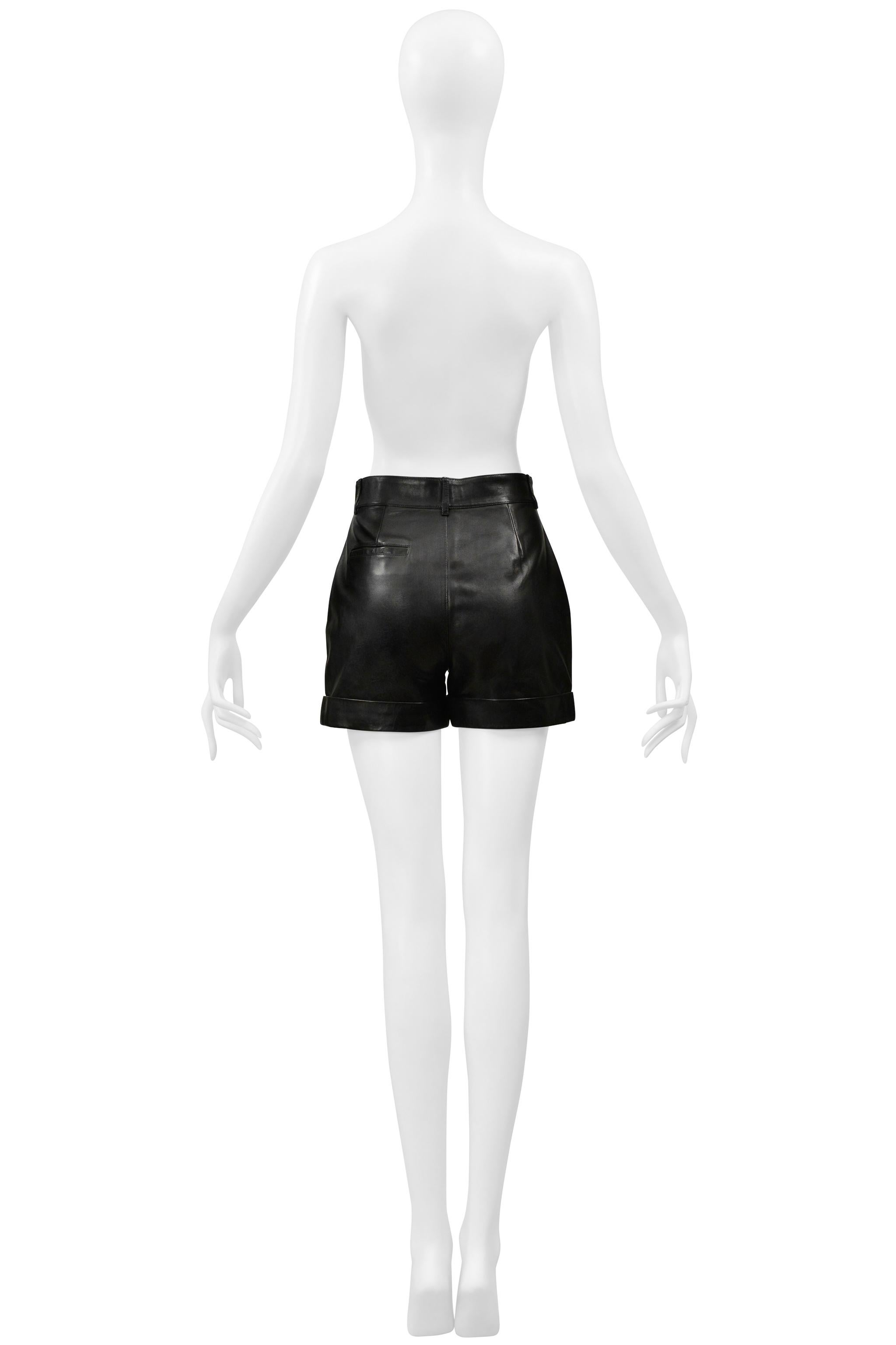 Saint Laurent Paris By Hedi Slimane Black Leather Shorts 2103 For Sale 4