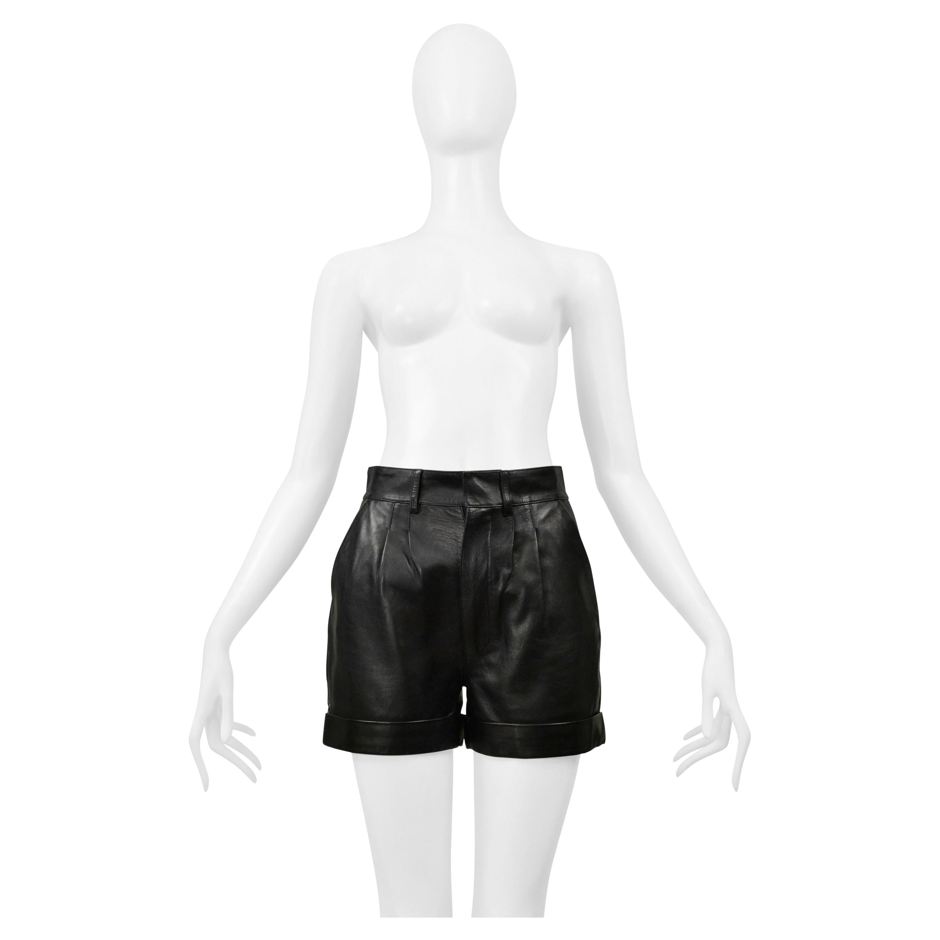 Saint Laurent Paris By Hedi Slimane Black Leather Shorts 2103