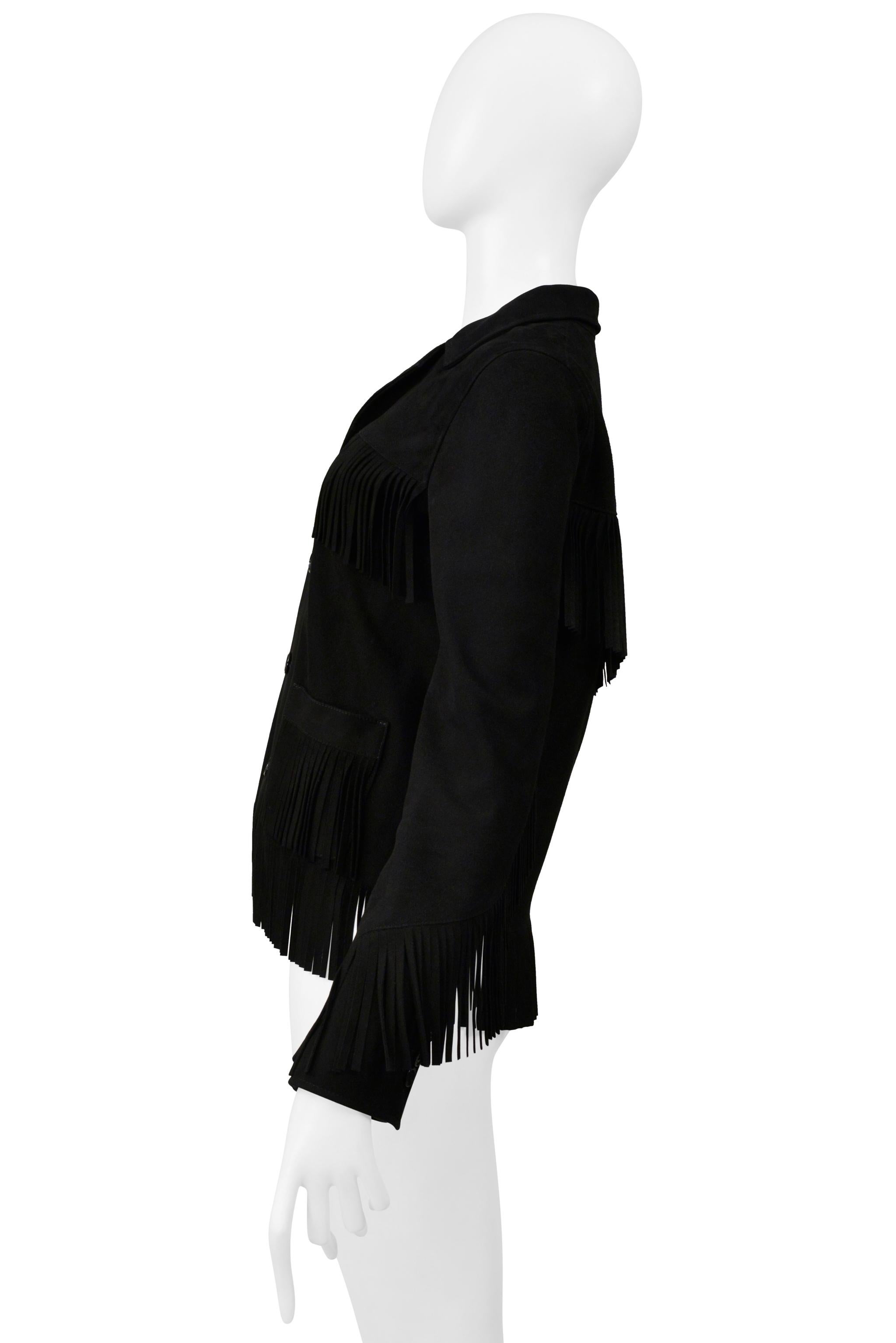 Saint Laurent Paris By Hedi Slimane Black Suede Jacket With Fringe 2015 In Good Condition In Los Angeles, CA