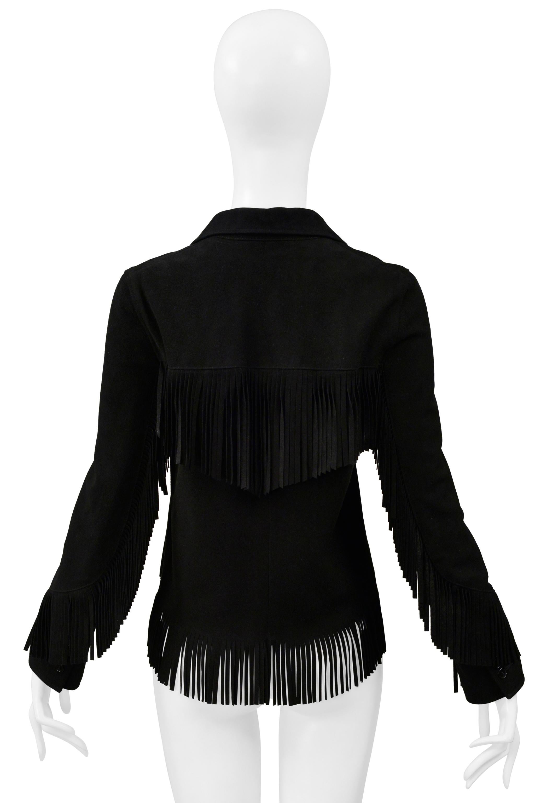 Women's Saint Laurent Paris By Hedi Slimane Black Suede Jacket With Fringe 2015