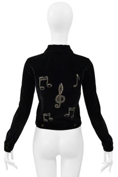 Saint Laurent Paris By Hedi Slimane Black Velvet Jacket W/ Studded Musical Notes