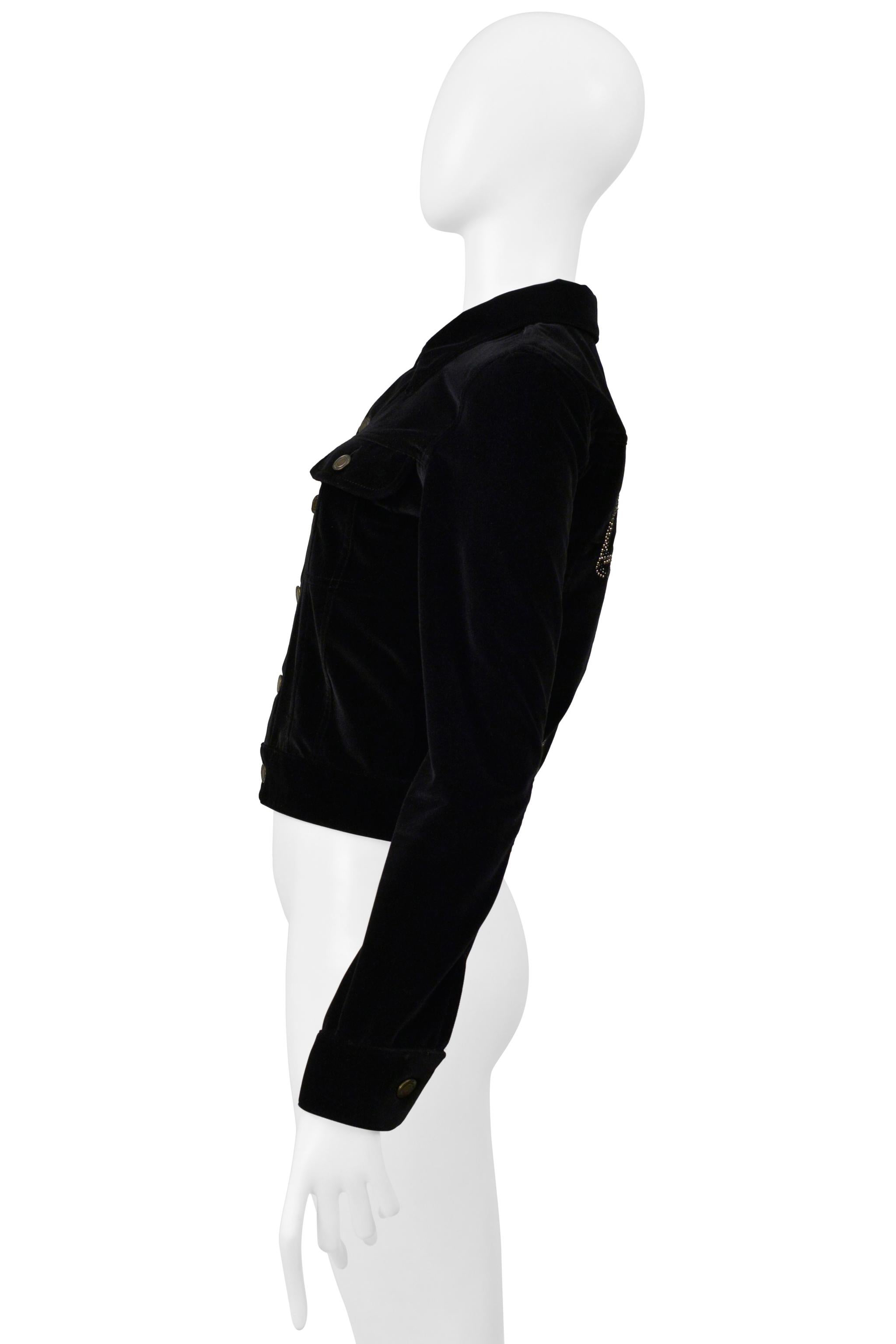 Women's Saint Laurent Paris By Hedi Slimane Black Velvet Jacket W/ Studded Musical Notes For Sale